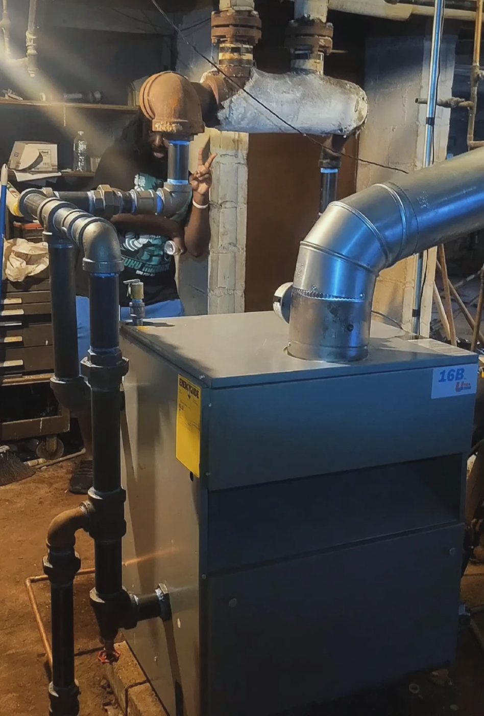 New Utica 16B boiler with black iron piping and stainless flue